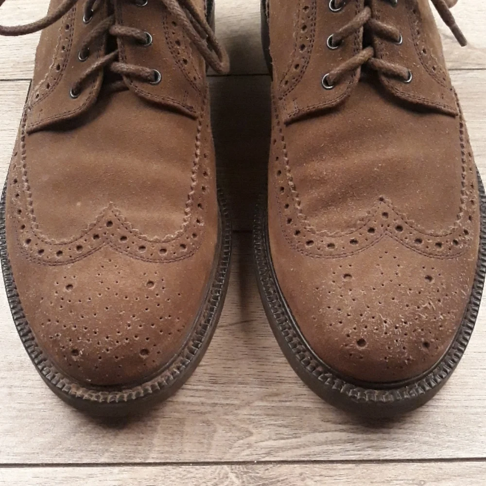 ERMENEGILDO ZEGNA Tan Brown Suede Leather Sz 7.5 Wingtip Mens Dress Shoes RECENT
